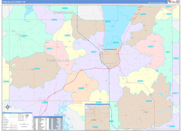 Fond Du Lac County Wall Map Color Cast Style